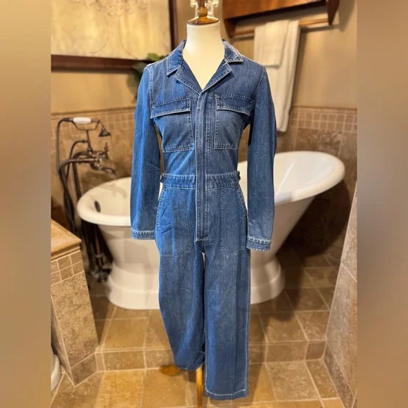 NWT Madewell Denim Blue Utility Jumpsuit Coveralls zip down size small - Picture 6 of 10